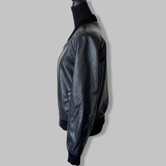 Ci Sono By Cavalini Black Faux Leather Bomber Jacket - Picture 2 of 16